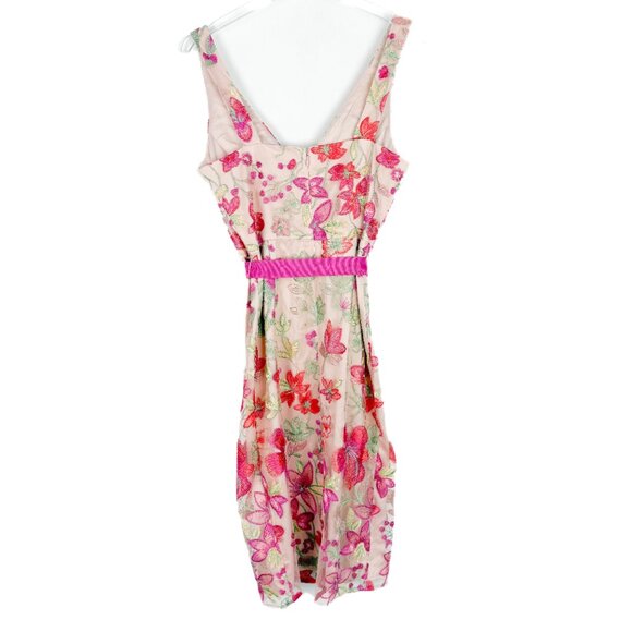 Eliza J Embroidered Sheath Dress Floral V-Neck Sleeveless Pink Size 6 EUC - Picture 8 of 16